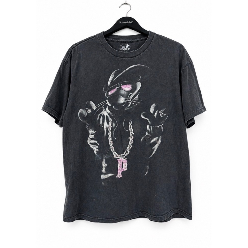 Pink Panther T-Shirt Mens L Vintage Faded Black Hip Hop Graphic Y2K Streetwear